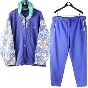 vintage ADIDAS tracksuit women&#39;s Size XL oversize retro abstract pattern sport 90&#39;s originals authentic purple hoodie cotton pants suit