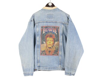 vintage DAVID BOWIE denim jacket Size Xl men's jeans trucker truck hunting buffalo blend heavy washed wash oversized 90's blue made in USA