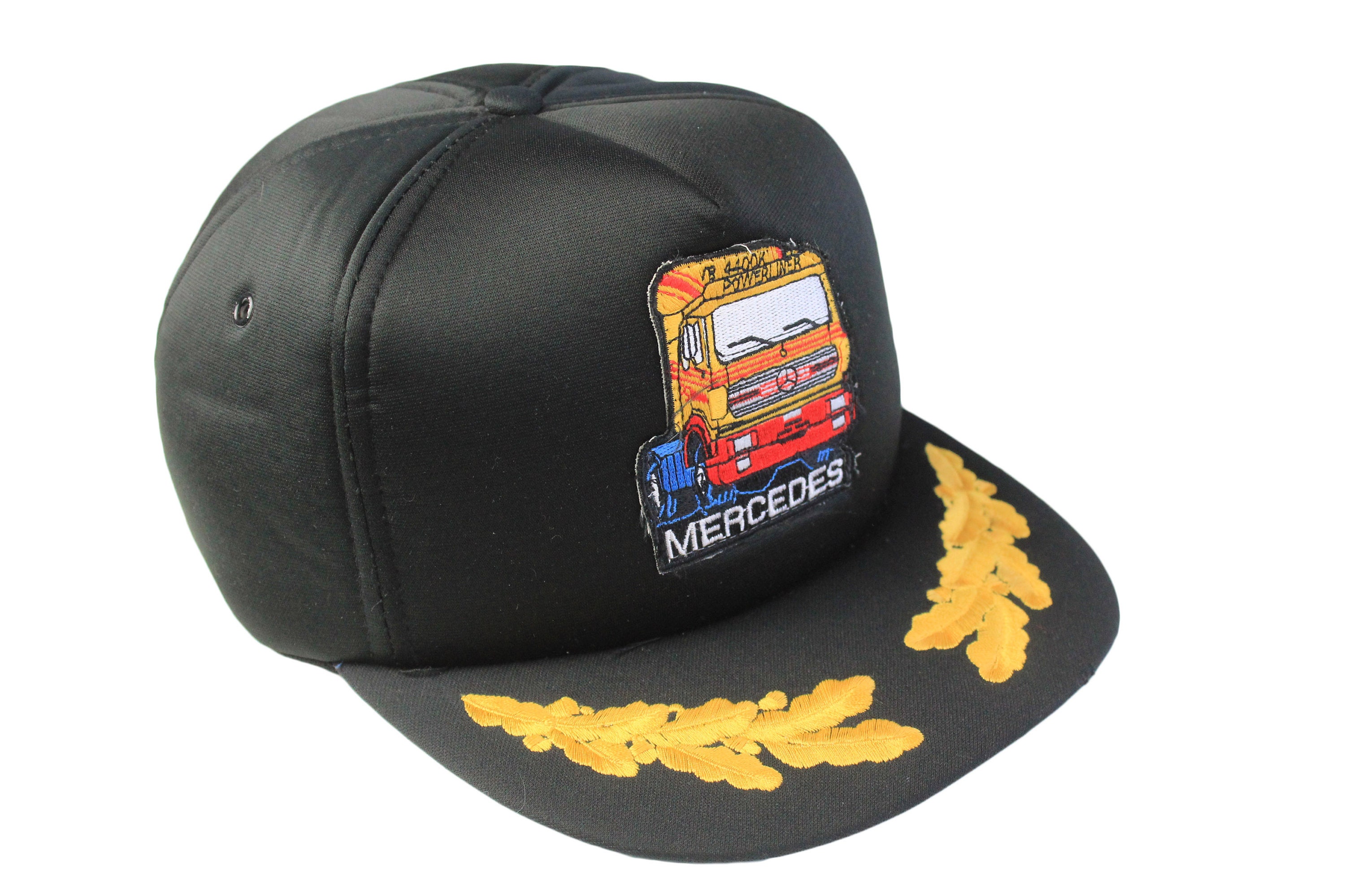 vintage MERCEDES Truck Cap black big logo Hat One Size authentic race team retro 90's F1 fun Germany brand sum summer visor racing style