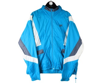 Vintage NIKE Authentic Track Jacket Men's Size S White Blue Windbreaker ...