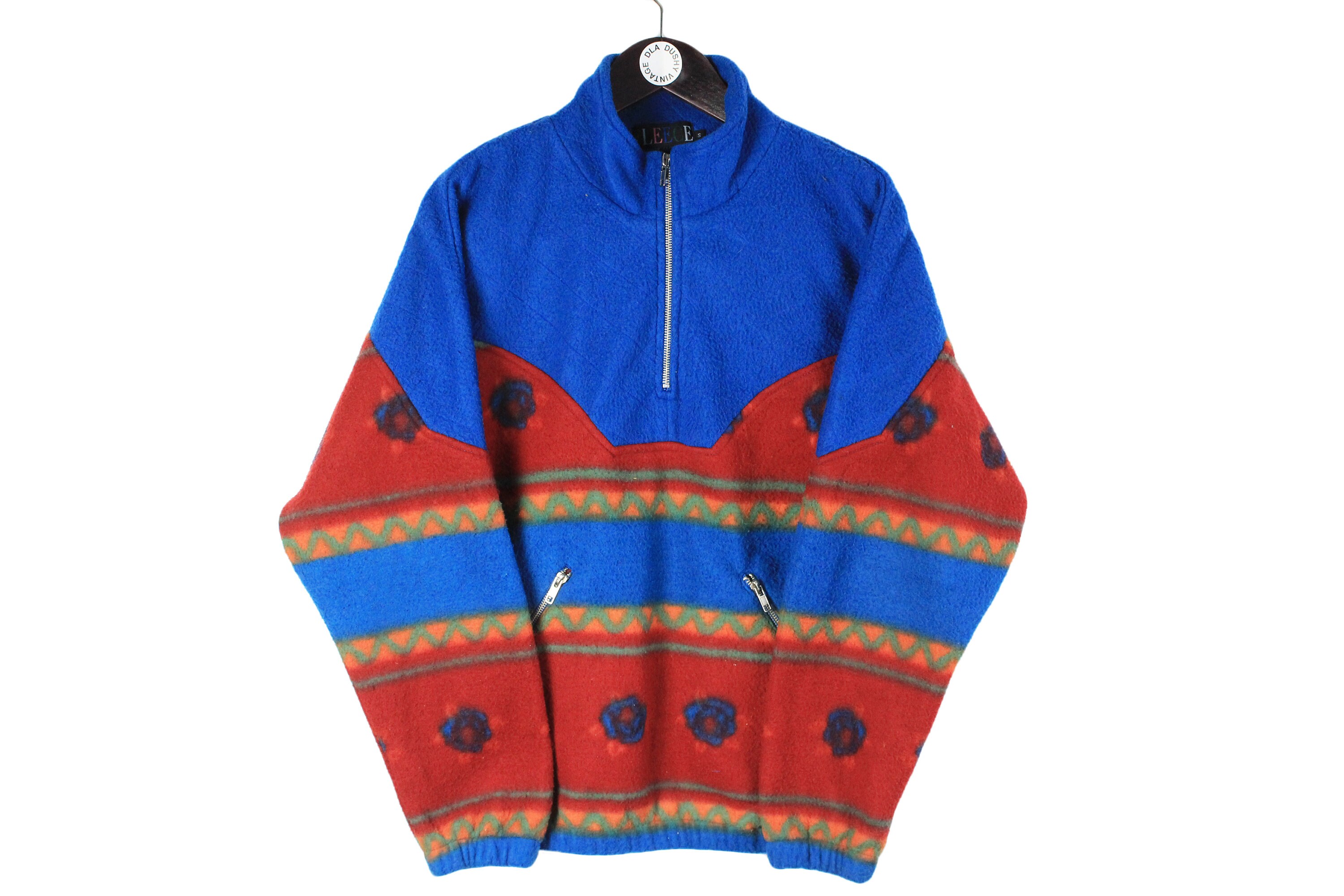Sweat à Col Polaire Rayé Vintage Années 90 Homme Taille XL - Streetwear, Bleu, Délavage D'origine