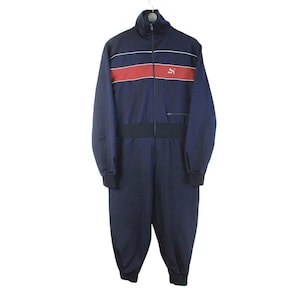vintage PUMA Coveralls navy blue Size L oversize retro sport suit clothing rave 90s authentic rare men&#39;s athletic polyester tracksuit