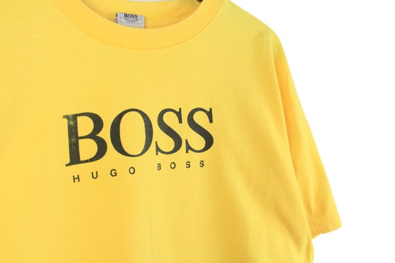 vintage HUGO BOSS T-Shirt yellow big logo Size XL… - image 3