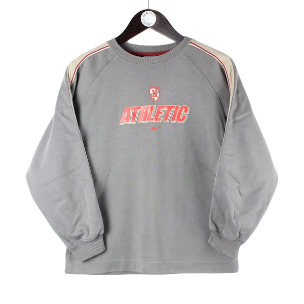 Sweat-shirt NIKE vintage pour enfants taille M, sport des années 90, rave wear, streetwear gris en coton, pull de sport authentique à manches longues