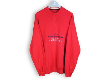 dDushy Vintage Paul \u0026 Shark Yachting Men's Sweater Red Size 3XL Made in Italy Big Logo Authentic 1/4 Zip Sweatshirt Classic Retro 90s 80s Cardigan