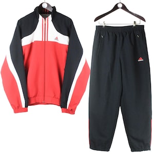 vintage ADIDAS tracksuit red black Size L retro sport clothing rave 90s authentic rare men&#39;s athletic suit jacket and sport pants sportswear