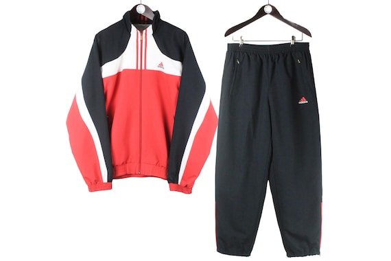 Vintage ADIDAS Tracksuit Red Black Size L Retro Sport Clothing