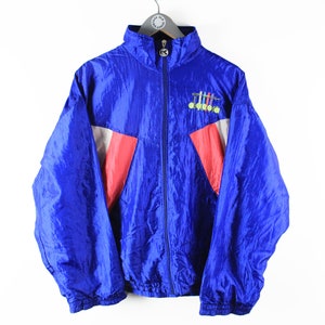 Vintage DIADORA Herren Trainingsjacke Größe M authentische Light your fire unisex seltene Retro Hipster blau Färbung 90er 80er Jahre classic fit Italien Sport