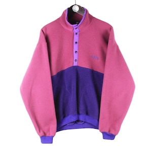 vintage RUKKA Fleece Sweater Snap Buttons Size M/L men&#39;s 90&#39;s ski purple pink warm retro winter sport mountain athletic trekking jumper