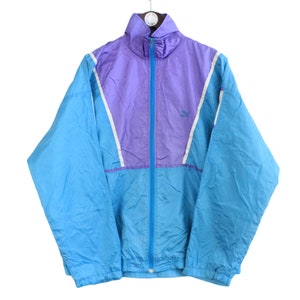 vintage PUMA Trainingsjacke Männer Gr. XL authentische Retro Rave Style Sport 90er Jahre kleines Logo Windjacke athletisch Streetwear Kleidung blau lila