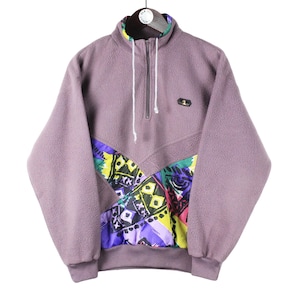 vintage FLEECE 1/4 zip Sweater Retro women&#39;s Size M authentic winter sweatshirt 90&#39;s ski style jumper purple abstract pattern outdoor