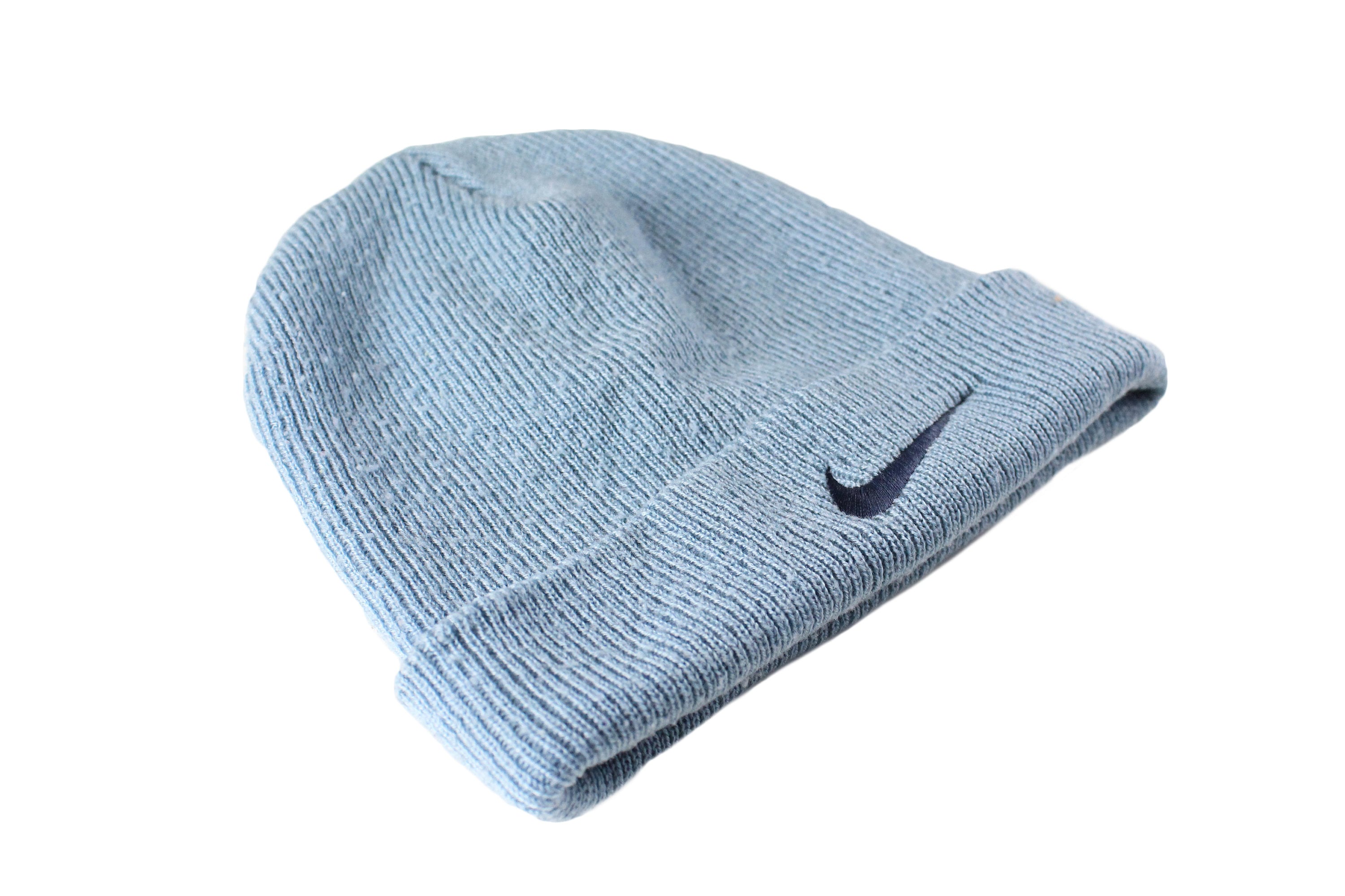 vintage NIKE Beanie Hat big logo one size winter blue retro authentic 90s  classic fit sport USA basic style hat swoosh street style