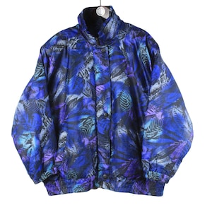 vintage Ski Jacket Women&#39;s Size L/XL authentic retro purple puffer small logo mountain 90&#39;s winter sport style athletic abstract pattern