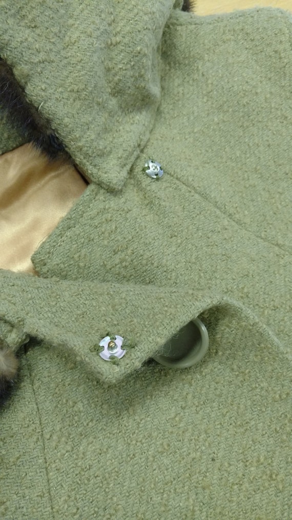 Sage Green Wool Coat with Fur Collar, Fur Collar … - image 3
