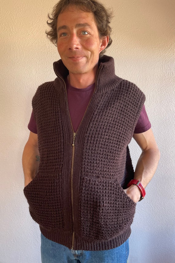 Brown wool knit vest, men’s wool vest, outdoor ves