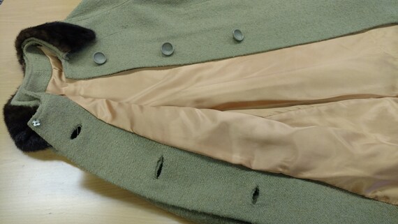 Sage Green Wool Coat with Fur Collar, Fur Collar … - image 4