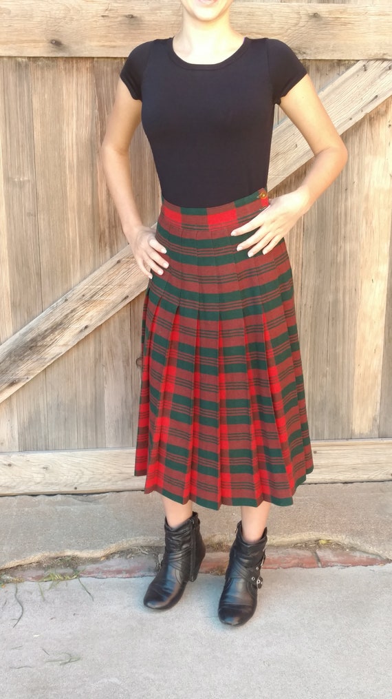 High Waisted Skirt, High Waist Plaid Skirt, Long … - image 2