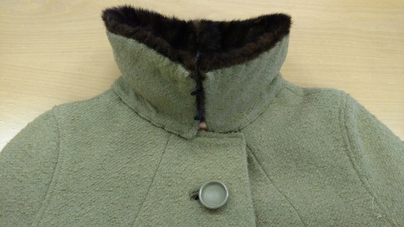 Sage Green Wool Coat with Fur Collar, Fur Collar … - image 5