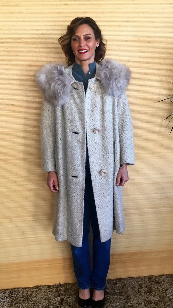 Tweed coat womens, Fur Trim coat womens, Vintage w