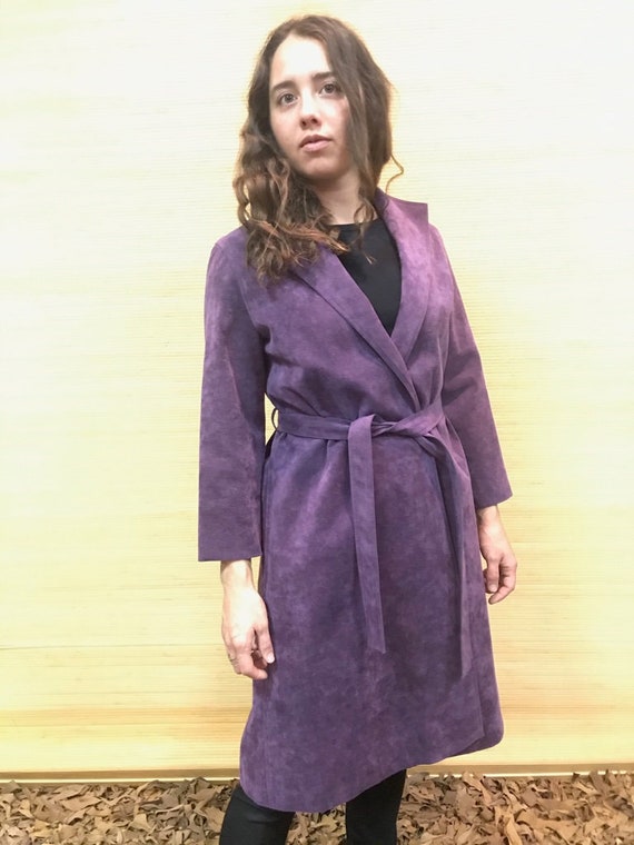 Ultra-suede Wrap Trench Coat,Size SM, Purple Wrap