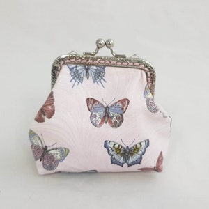 Clip purse butterfly, pink, purse small, clip purse vintage, iron-on bag, wallet fabric