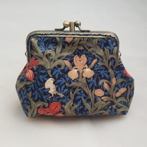 Geldbörse, doppleter Clip, blau, Vogel, Blumen, Jugendstil