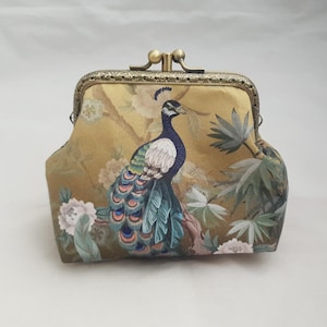 Geldbörse, doppleter Clip, beige, Vogel, Blumen, Jugendstil