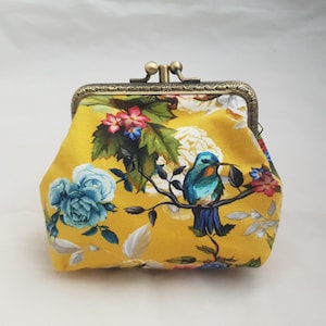 Geldbörse, doppleter Clip, gelb, Vogel, Blume