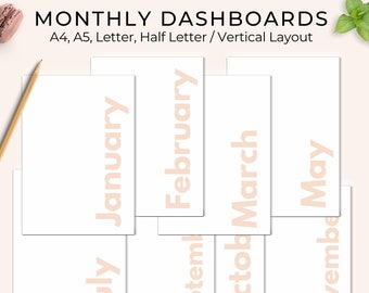 Monthly Dashboards Printable, Monthly Dashboard Inserts, Pink Planner Dividers, Monthly Covers Printable, Cover Page Inserts, Planner Pages