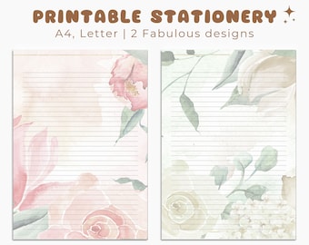 Floral Printable Stationery, Printable Stationery Paper, Writing Paper Printable, Digital Lined Paper, Unlined Stationery, A4, Letter