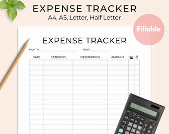 Expense Tracker Printable, Spending Tracker, Spending Log, Transaction Log, Monthly Budget Planner, PDF, A4, A5, Letter, Half Letter