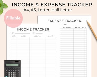 Income and Expense Tracker Printable, Spending Tracker, Income Log, Money Tracker, Business Expense Tracker, A4, A5, Letter, Half Letter