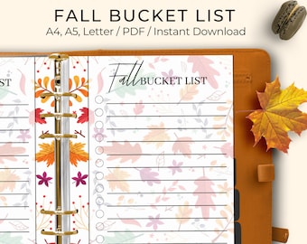 Fall Bucket List Printable, Printable Autumn Bucket List, Autumn To Do List, Fall To Do List, A4, A5, Letter, Instant Download