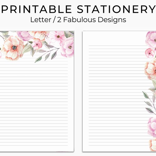 Printable Floral Lined Paper Pastel Writing Paper Printable Etsy
