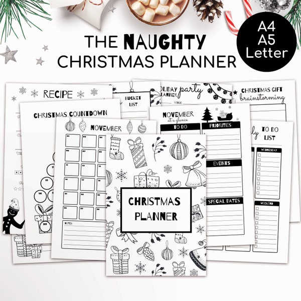 Christmas Planner Printable, Holiday Planner, Christmas Printables, Black and White Christmas Planner, Gift Planner, Christmas Binder