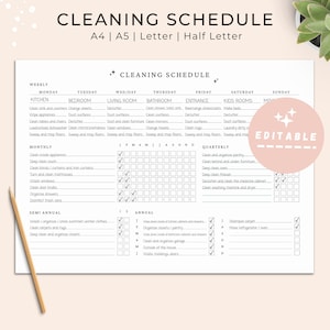 Editable Cleaning Schedule, Cleaning Planner Printable, Daily, Weekly, Monthly, Quarterly, Annual Cleaning Checklist, Cleaning Template, PDF image 1