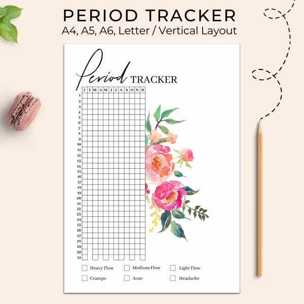 Period Tracker Printable, Cycle Tracker, Menstual Cycle Planner, Period Tracking, Fertility Tracker, A4, A5, Letter, PDF, Instant Download