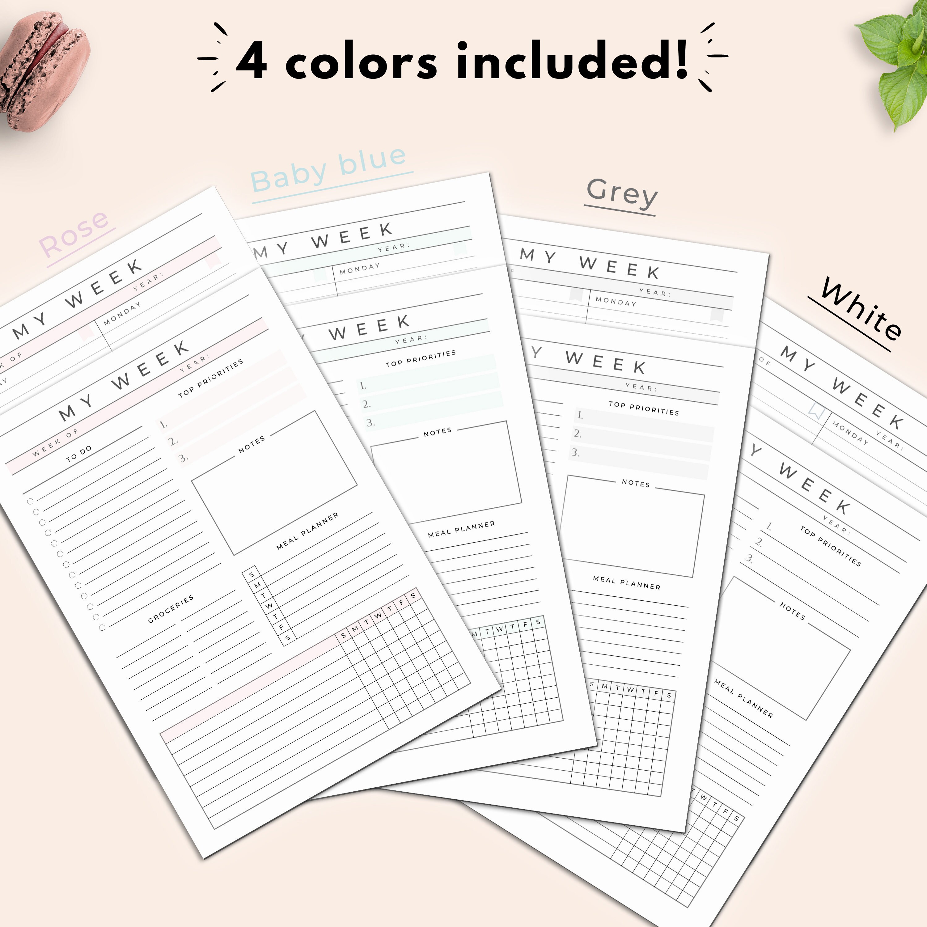 Undated Weekly Planner Printable Week on Two Pages Printable - Etsy Canada