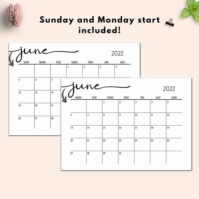 2022 Large Calendar Printable Desk Calendar 2022 Minimalist Etsy UK