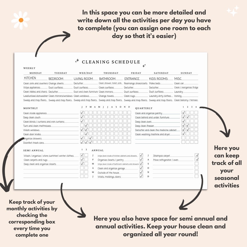 Editable Cleaning Schedule, Cleaning Planner Printable, Daily, Weekly, Monthly, Quarterly, Annual Cleaning Checklist, Cleaning Template, PDF image 2