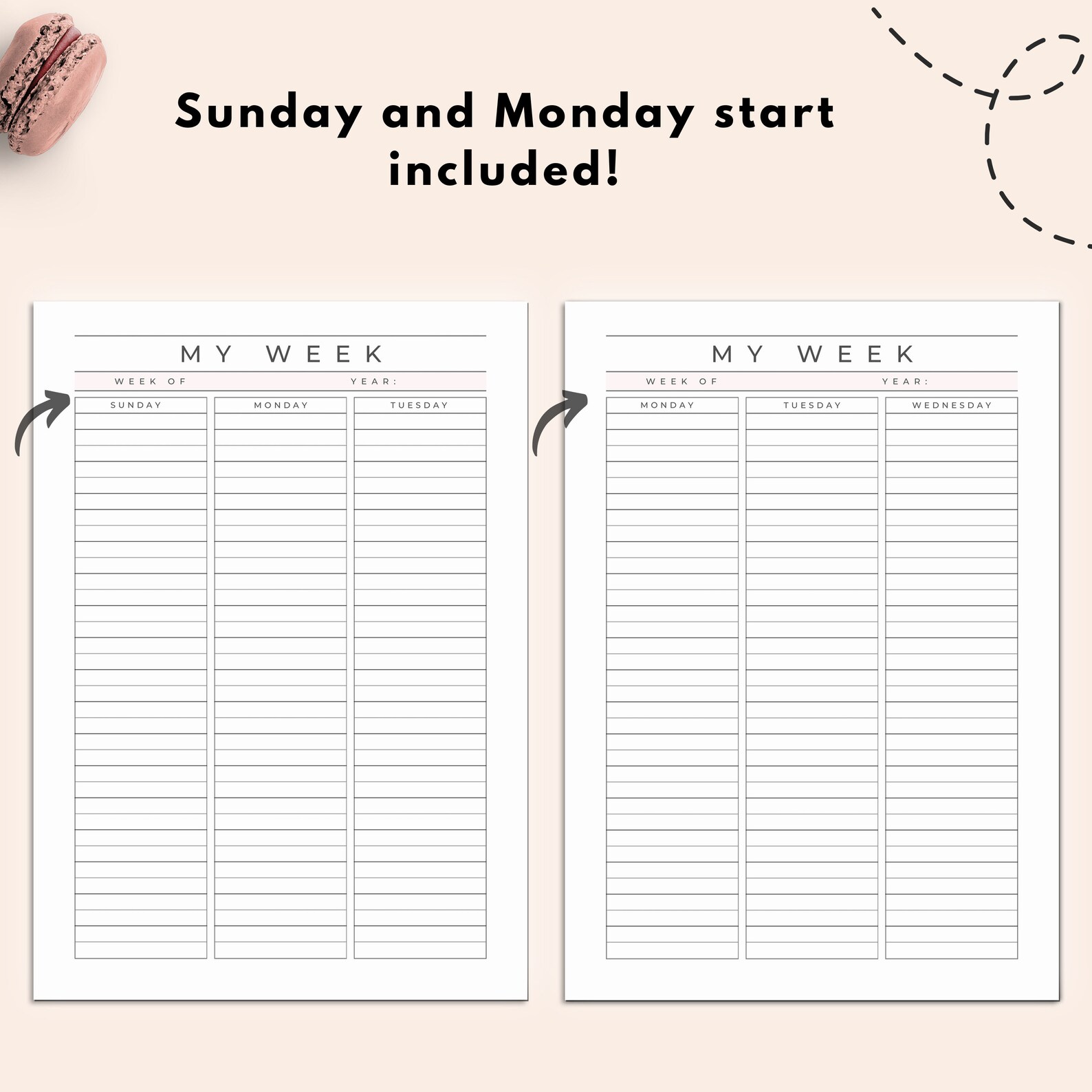 Week on Two Pages Printable Undated Weekly Planner W02P | Etsy