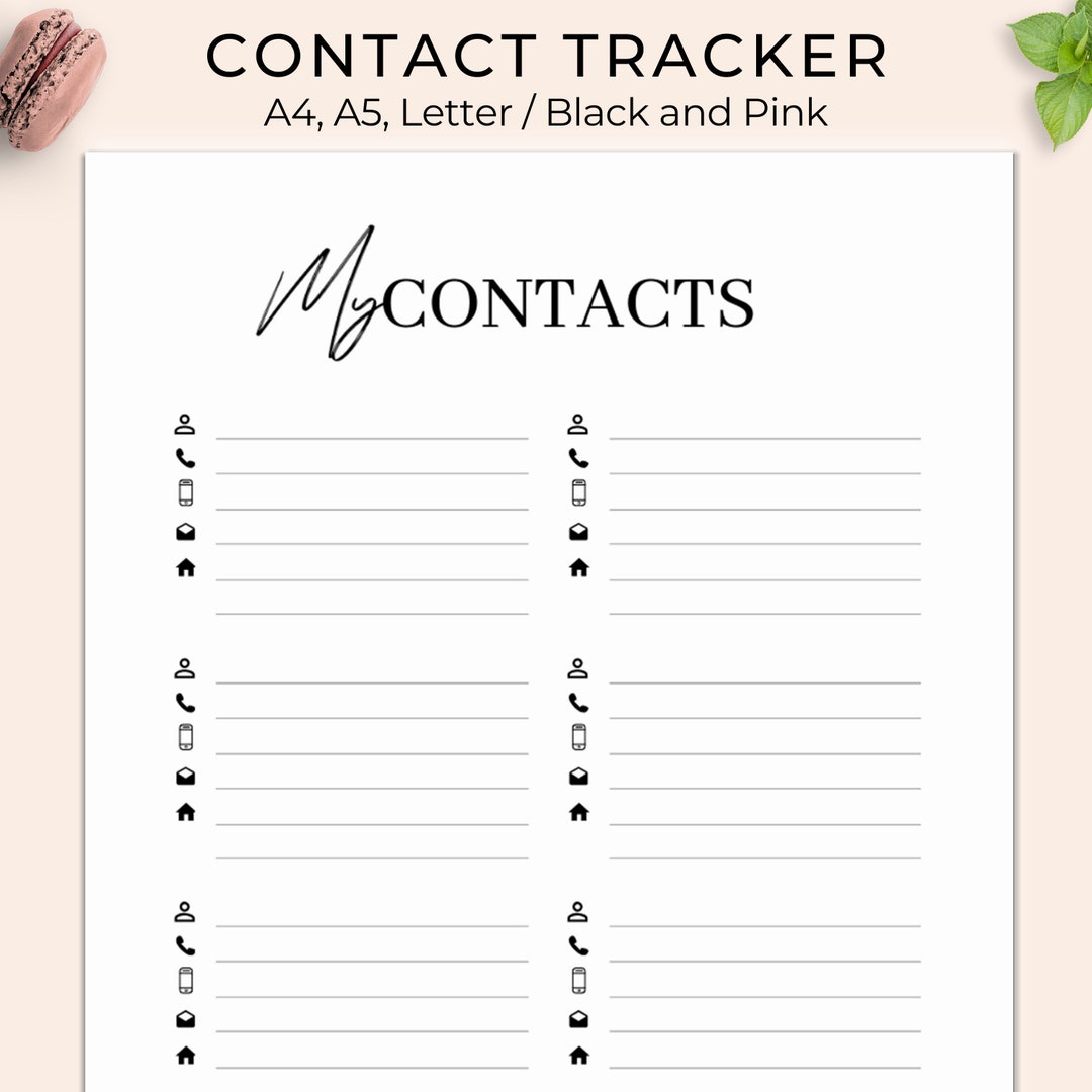 Printable Contacts Page, Address Book, Contact Book, Printable Planner Inserts, Contacts List ...