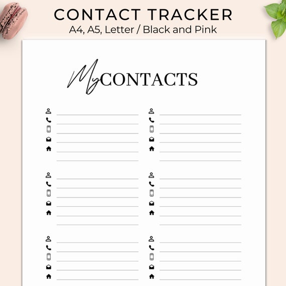 Printable Contacts Page Address Book Contact Book Printable - Etsy