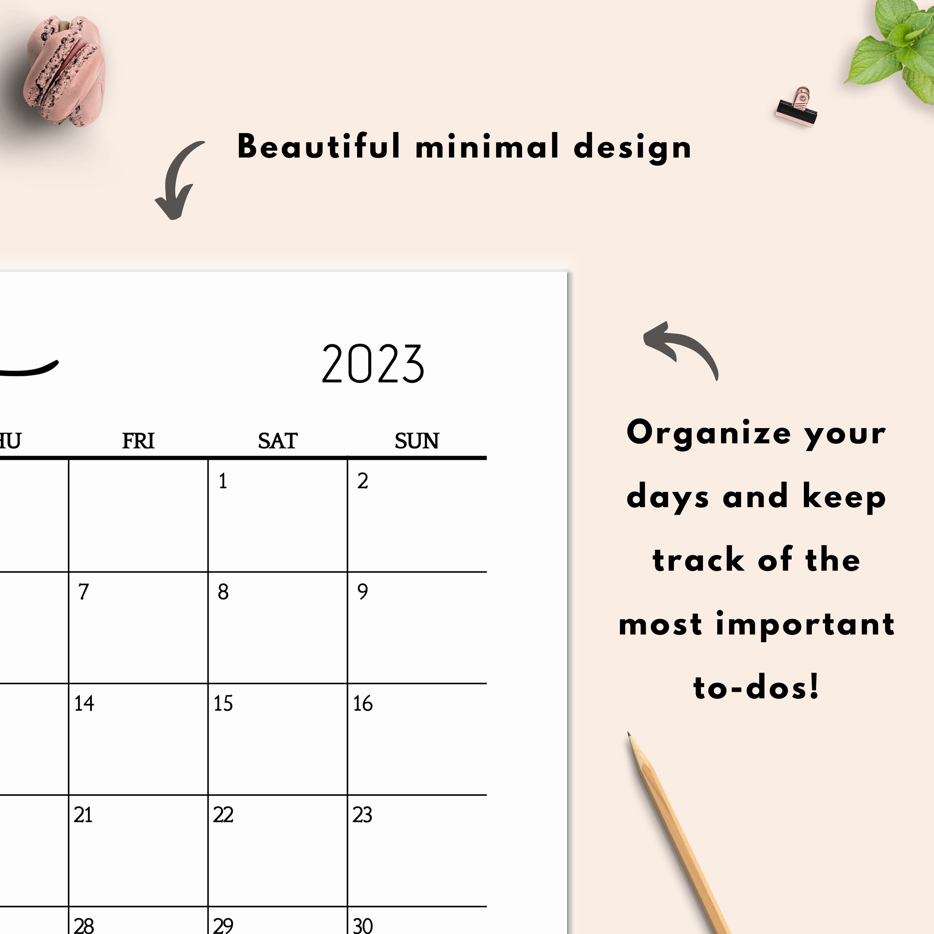 2023 Large Calendar Printable Desk Calendar 2023 Minimalist Etsy UK