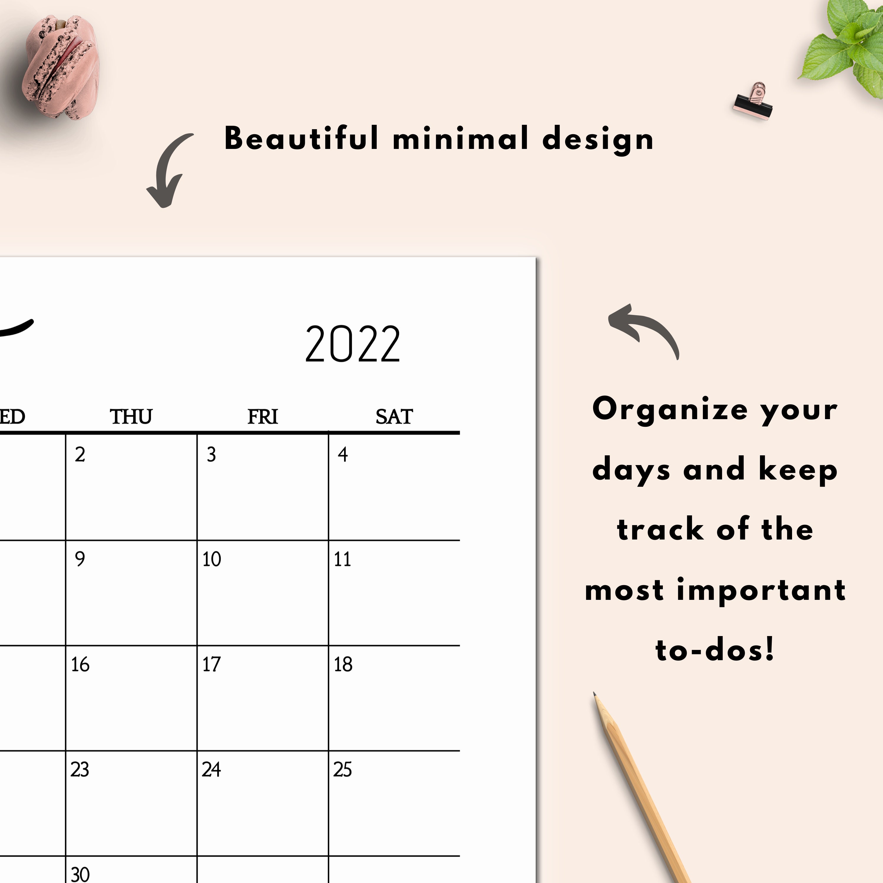2022 Large Calendar Printable Desk Calendar 2022 Minimalist Etsy UK