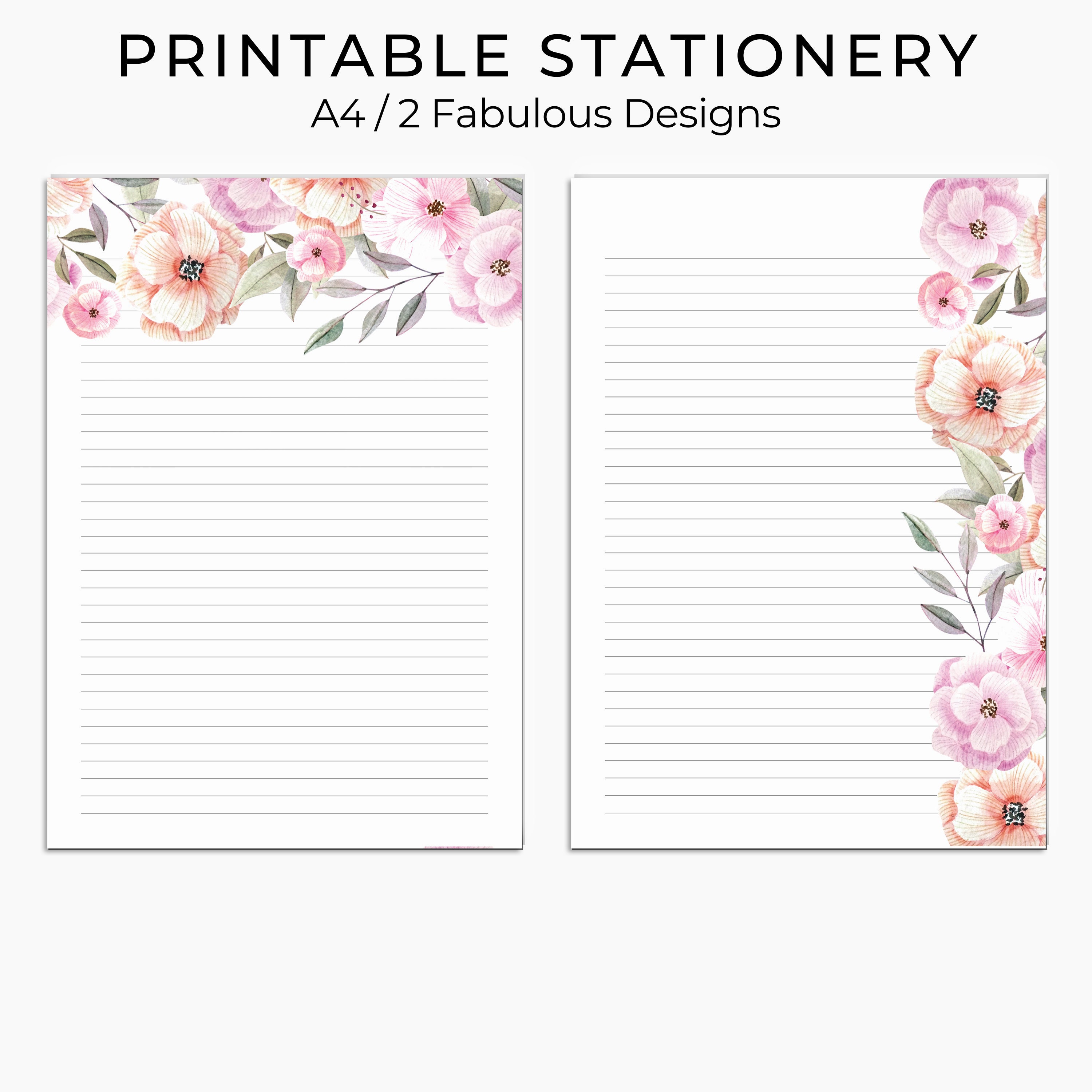 printable floral lined paper pastel writing paper printable etsy