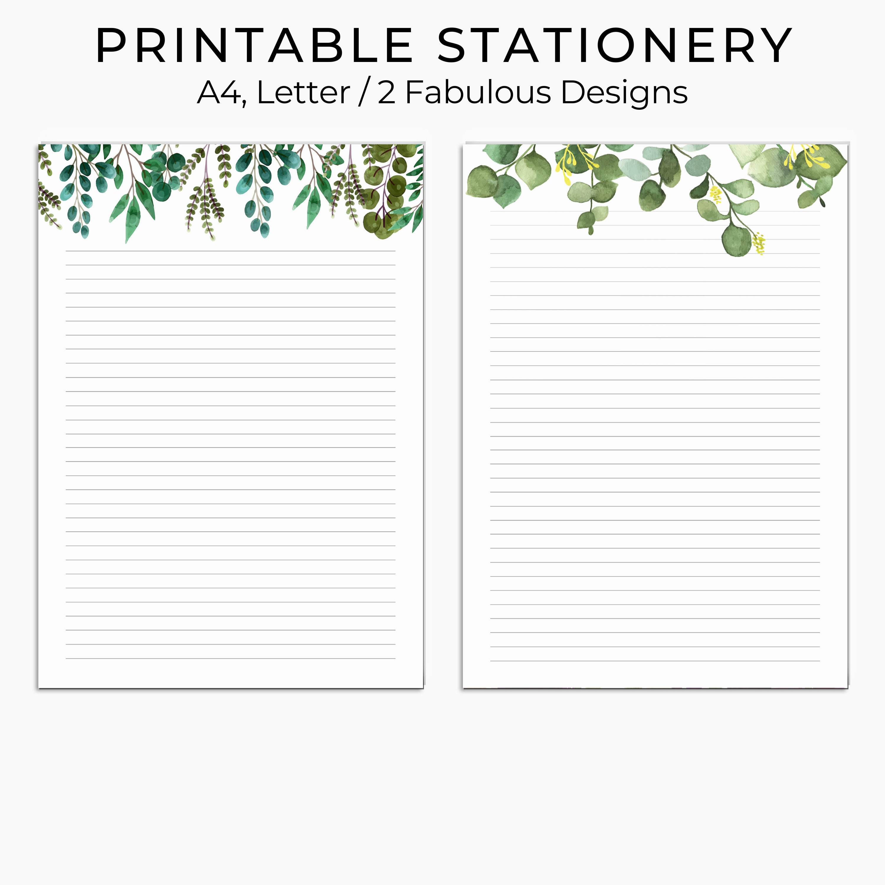 green leaves printable stationary printable writing paper etsy