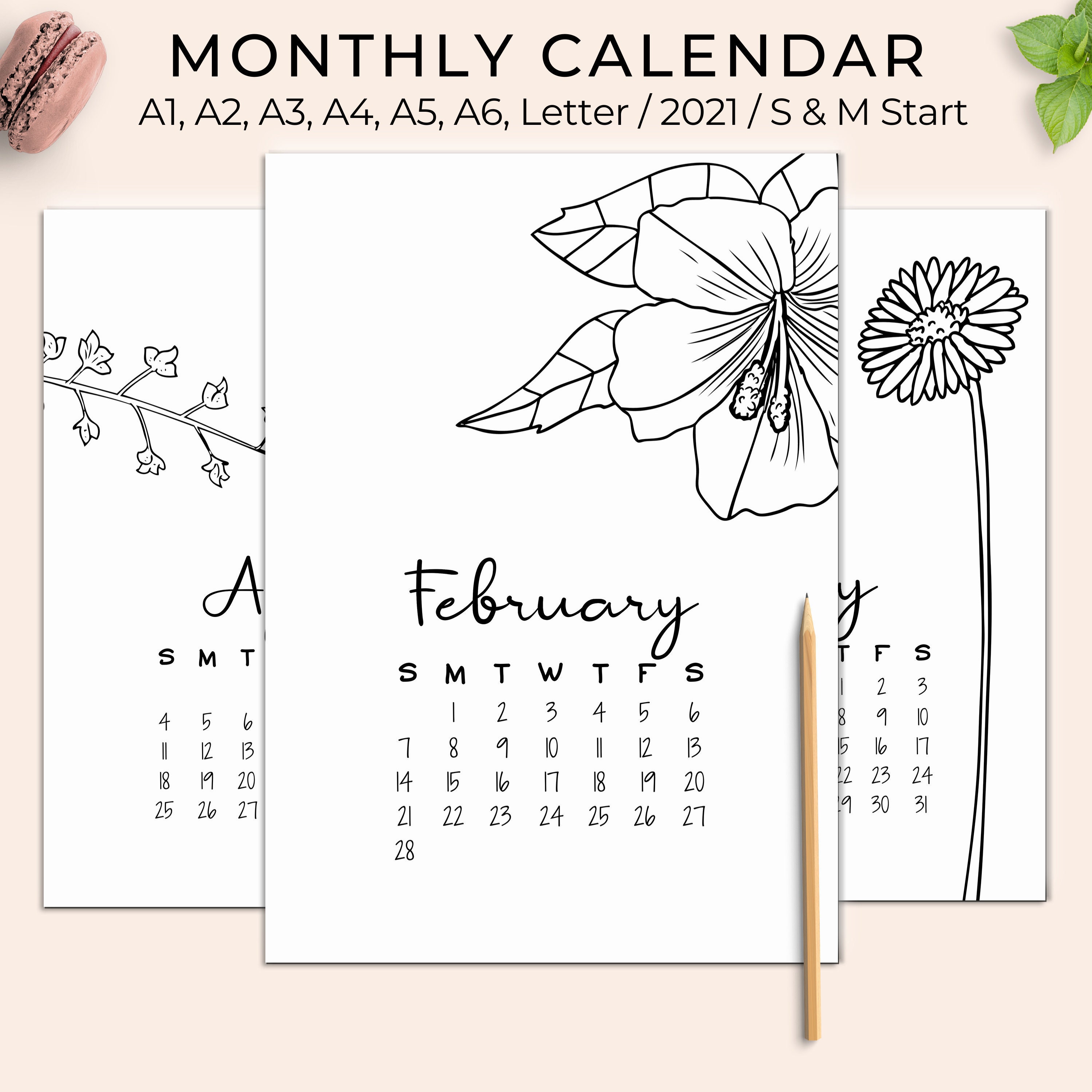 Paper Paper & Party Supplies Simple Calendar Monthly Calendar A5 A4