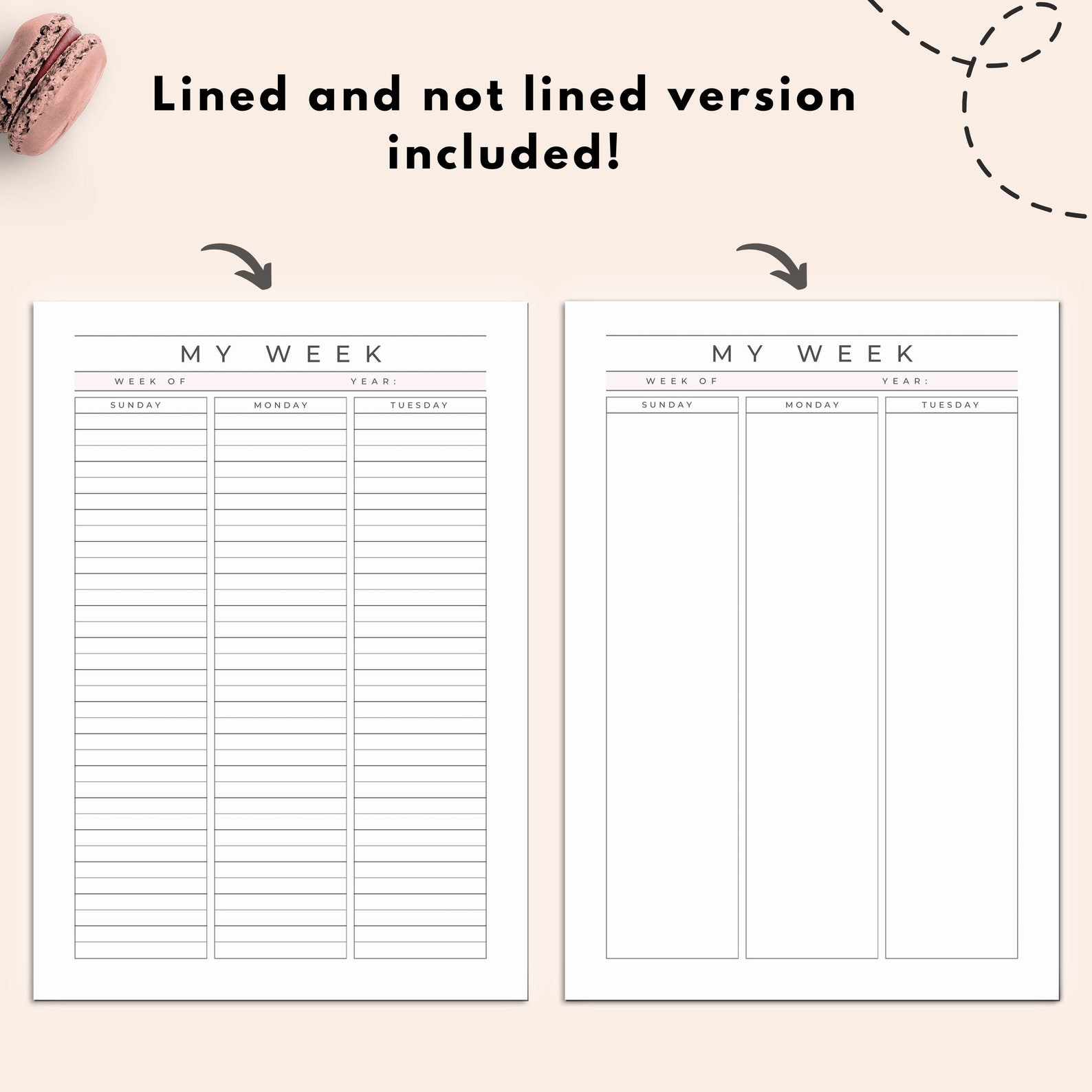 Week on Two Pages Printable Undated Weekly Planner W02P | Etsy