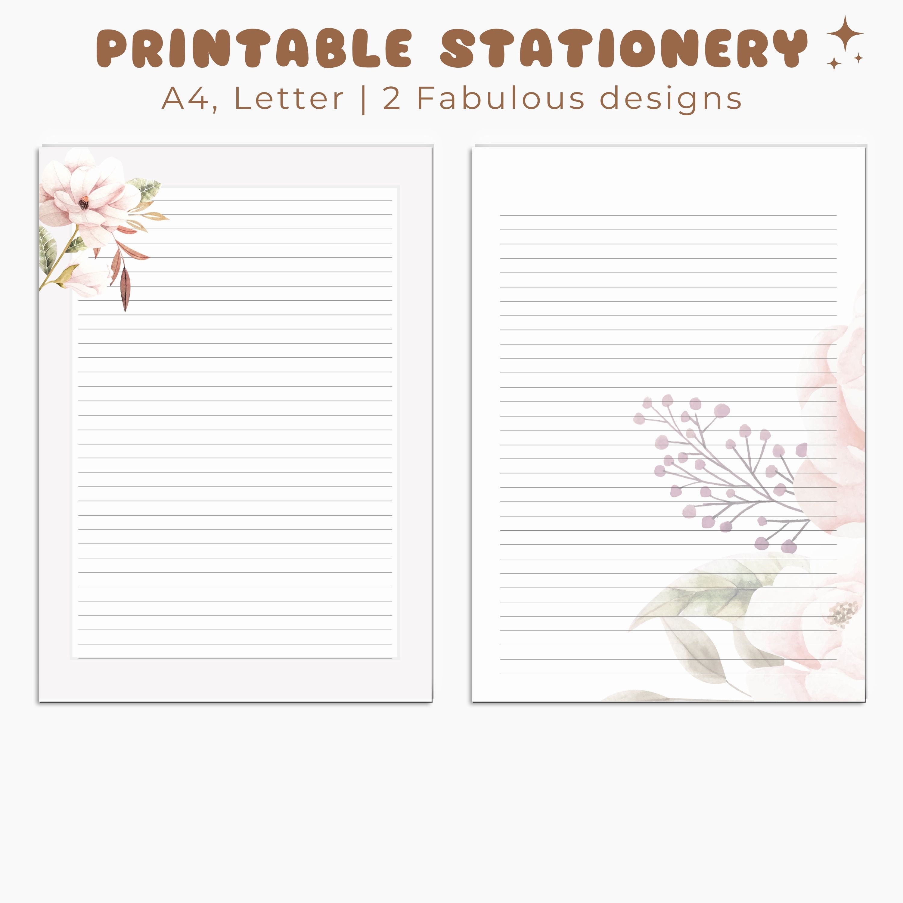 Black and White Floral Lined Paper, Printable Stationery Paper